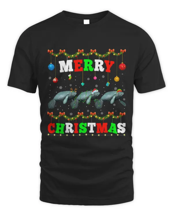 Funny Animals Lights Merry Christmas Santa Manatee