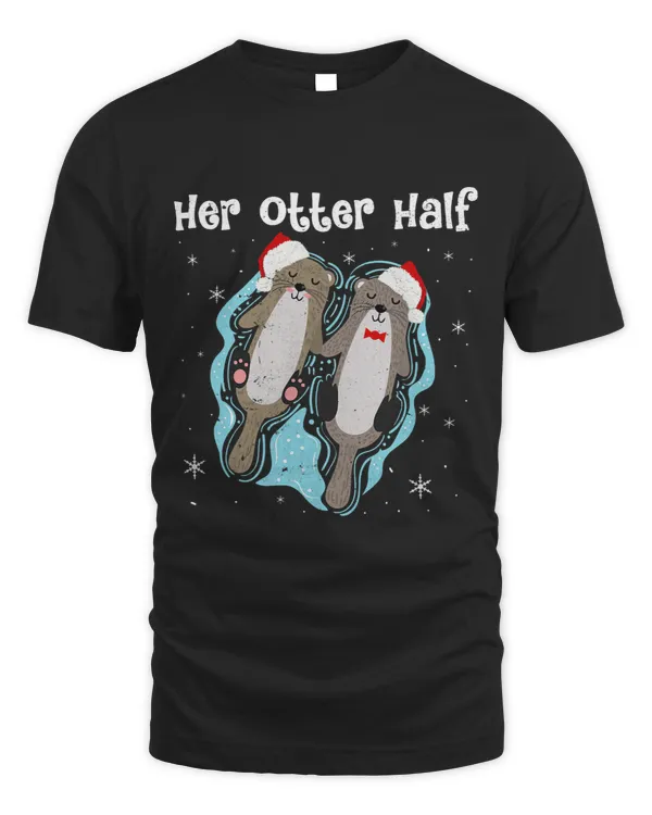 Funny Matching Couple His and Her Otter Half Ugly Christmas 2