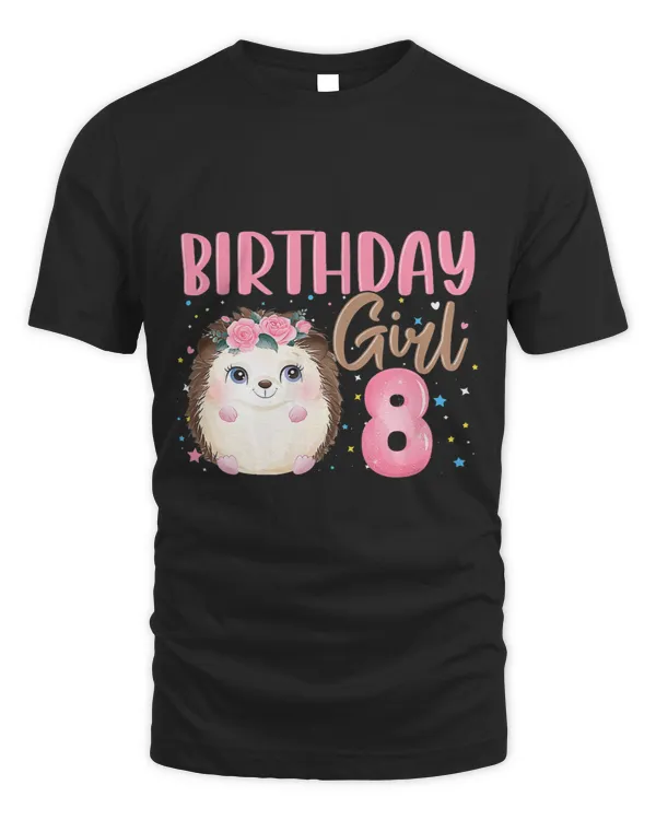 Floral Hedgehog 8th Birthday Shirt 8 Yrs Old Toddler Girl 1