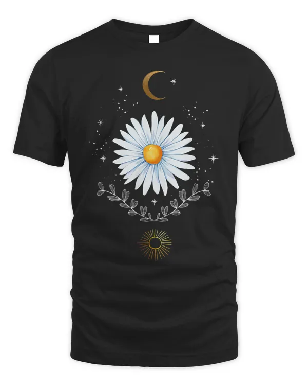 Aesthetic Celestial Sun And Moon Boho Daisy Flower Cosmic
