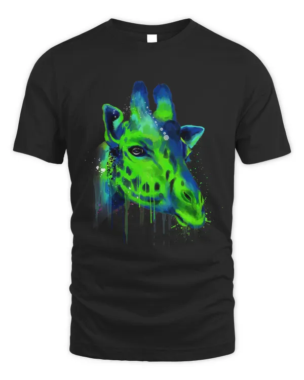 Giraffe Face Hand Drawn Water Color Splash Art Colorful 1