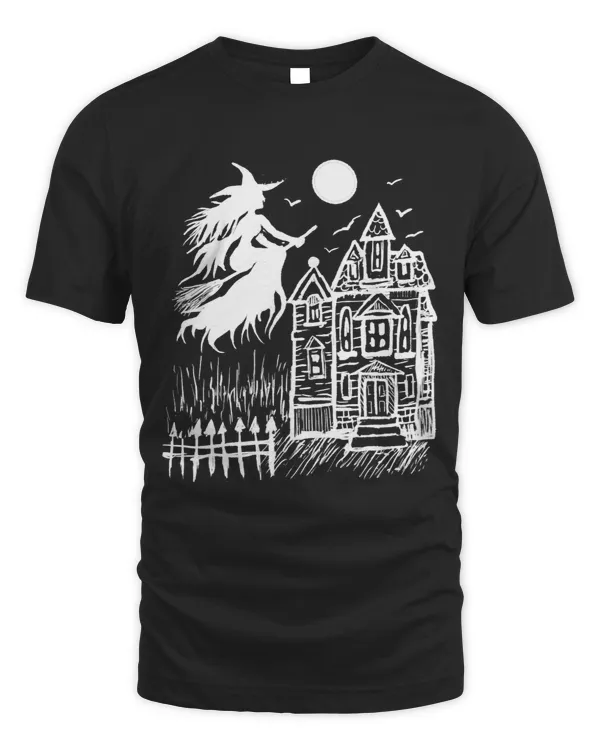 Flying Witch Full Moon Halloween Horror Haunted House