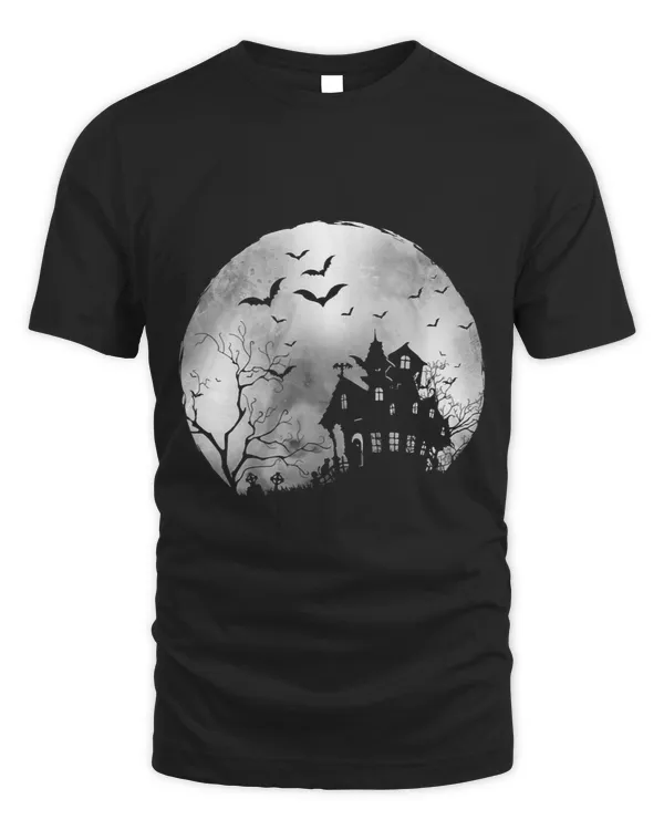 Halloween Haunted House Cemetery Full Moon Bats