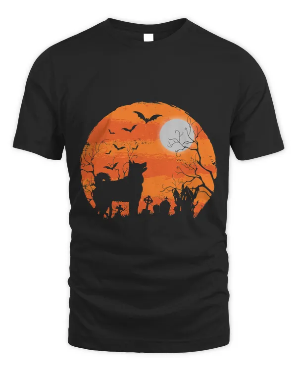 Halloween Norwegian Elkhound Creepy Moon Haunted House Bats