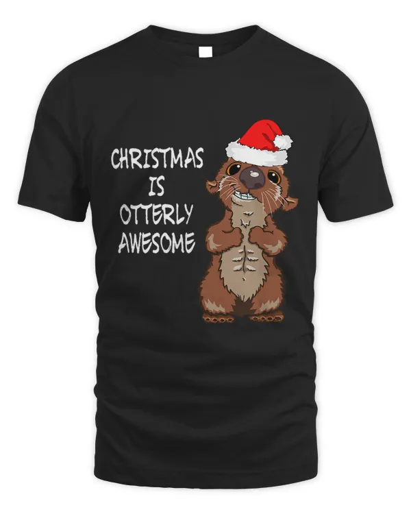 Funny Christmas Animal Cute Otter Santa Hat Otterly Awesome