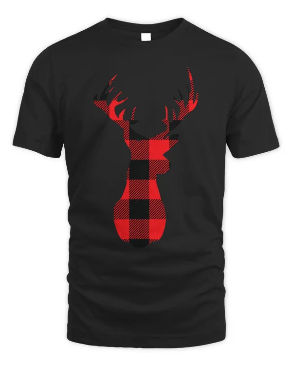 Funny Classic Red Black Christmas Buffalo Plaid Deer Head