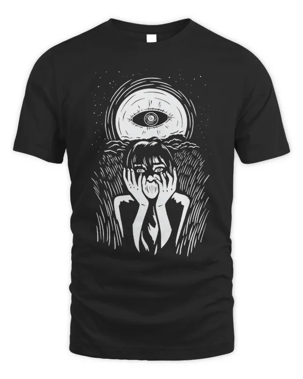 Creepy eye on the moon Illustration and a person screaming