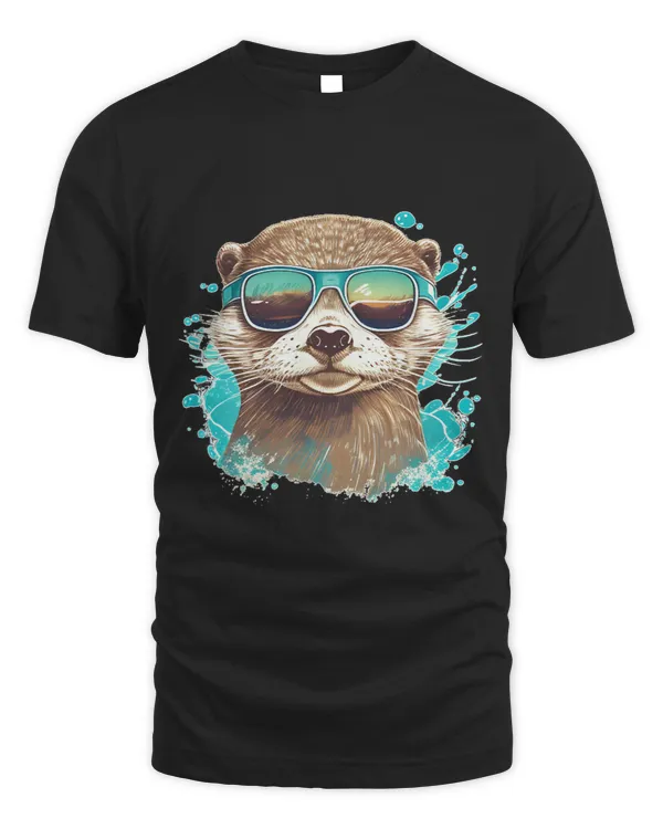 Funny splashing and floating Otter with Sunglasses