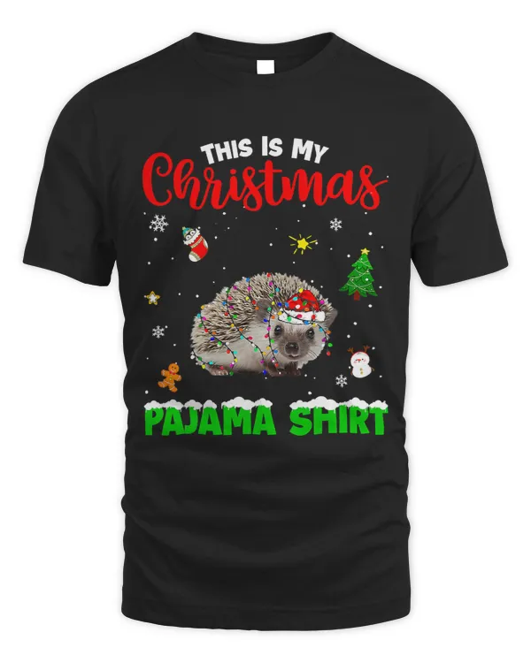 Funny This Is My Christmas Pajama Shirt Hedgehog Red Plaid