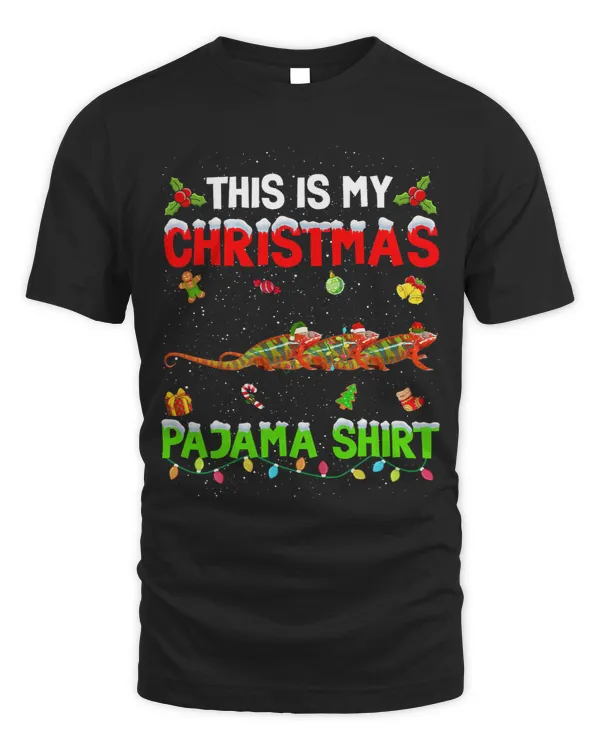 Funny This Is My Christmas Pajama Xmas Chameleon Squad