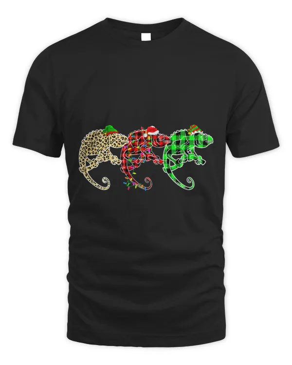Funny Three Chameleon Animals Christmas Buffalo Plaid