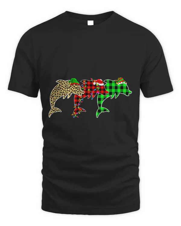 Funny Three Dolphin Animals Christmas Buffalo Plaid