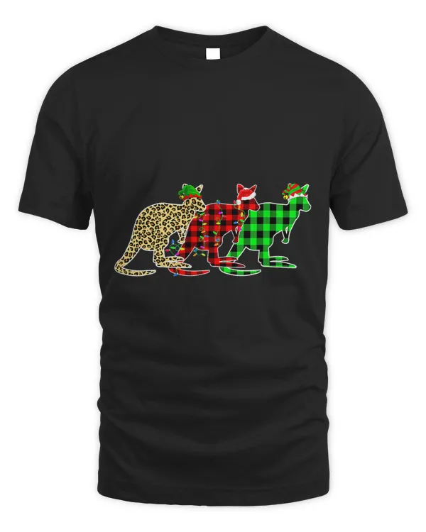 Funny Three Kangaroo Animals Christmas Buffalo Plaid
