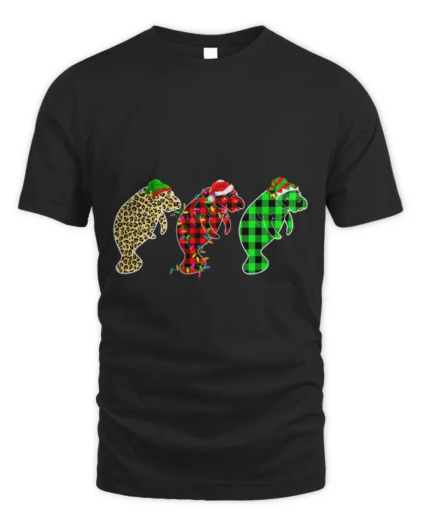 Funny Three Manatee Animals Christmas Buffalo Plaid