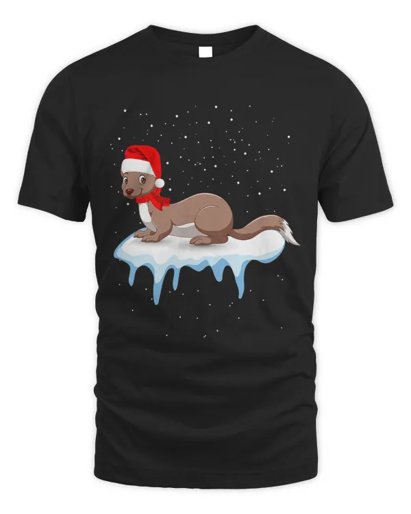 Funny Ferret Christmas Santa Hat Snow Design Christmas Ferr