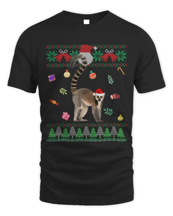 Funny Ugly Sweater Christmas Animals Santa Lemur Lover 1