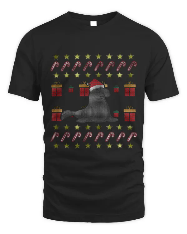 Funny Ugly Xmas Sweater Christmas Santa Manatee Animal 1