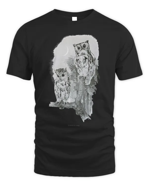 Funny vintage owl buddies under moon