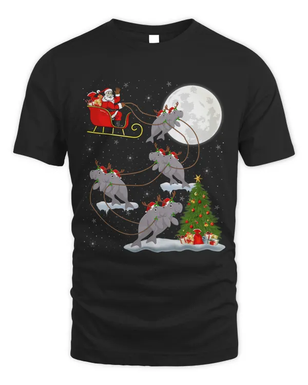 Funny Xmas Lighting Tree Santa Riding Manatee Christmas