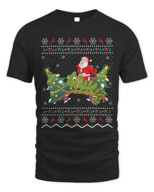 Funny Xmas Lighting Ugly Santa Riding Chameleon Christmas