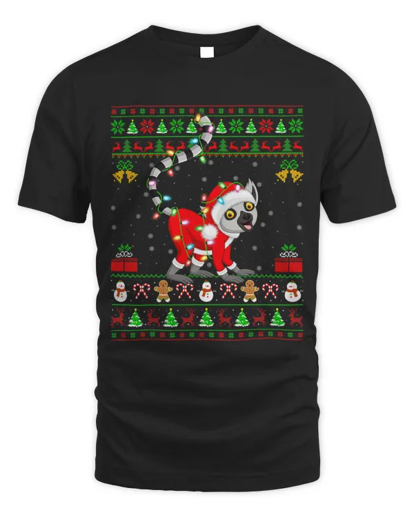 Funny Xmas Lights Ugly Sweater Style Santa Lemur Christmas