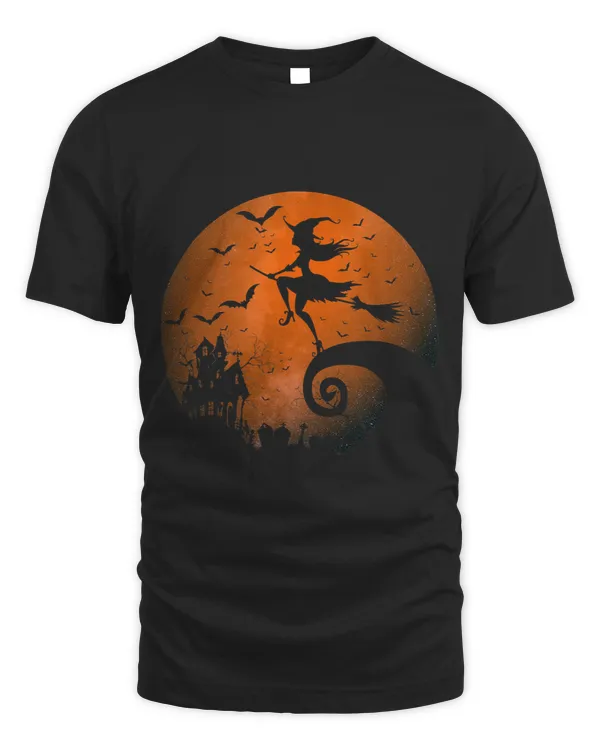 Frequent Flyer Witch Her Broom Haunted House Creepy Moon22