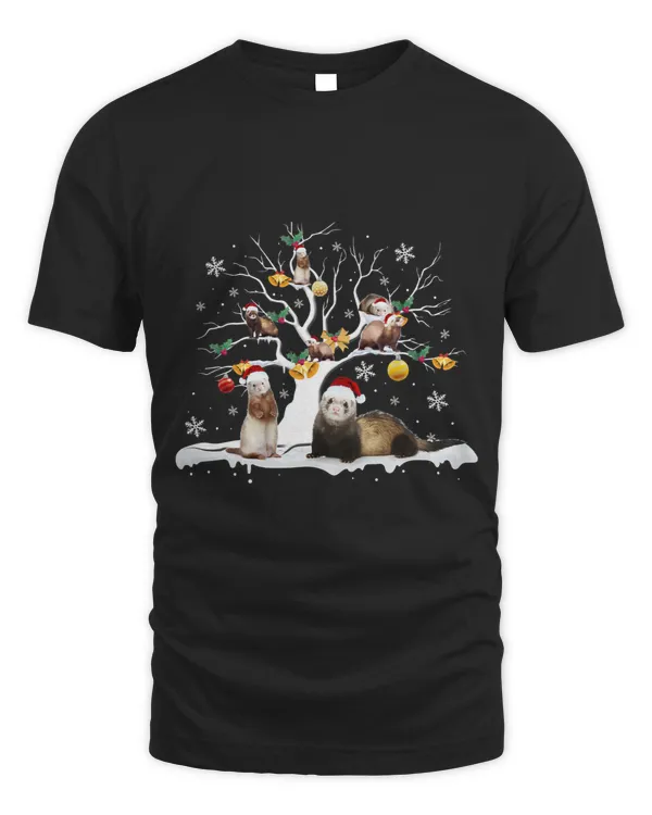 Ferret Christmas On Winter Tree Santa Hat Pajamas Xmas Lover