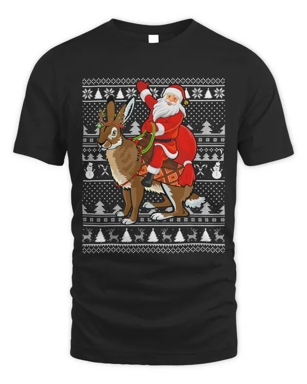 Funny Hare Lover Santa Riding Hare Ugly Christmas