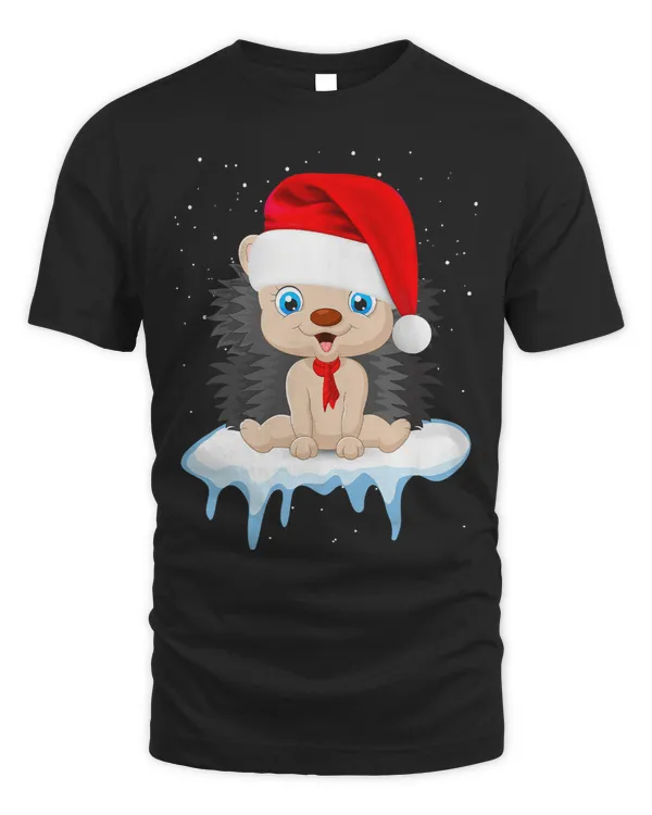 Funny Hedgehog Christmas Santa Hat Snow Design Christmas He