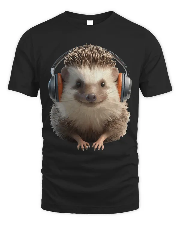 Funny Hedgehog With Headphones Cute Animal Lover Graphic