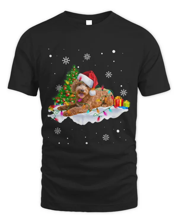 Dog Goldendoodle Christmas Santa Hat Fairy Lights Pajama T-Shirt