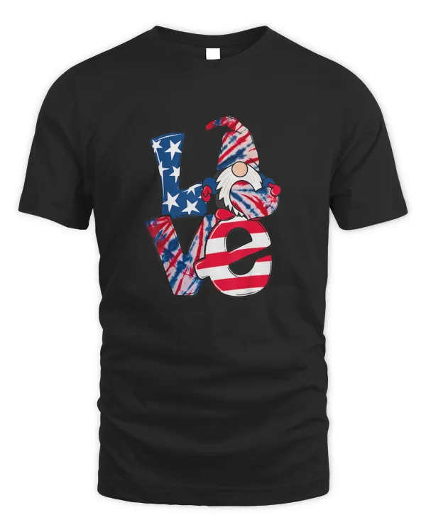 Love Gnome USA Flag 4th of July Red White Blue Tie Dye