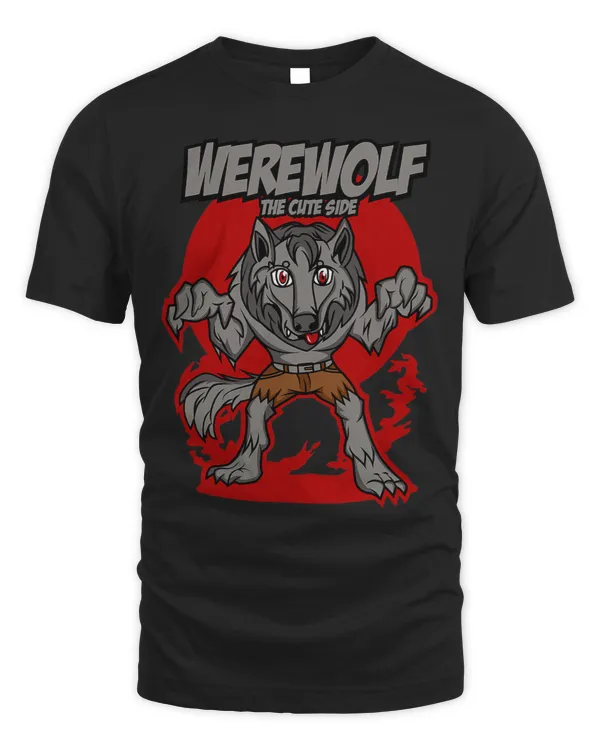 Cute werewolf under the red moon on Halloween