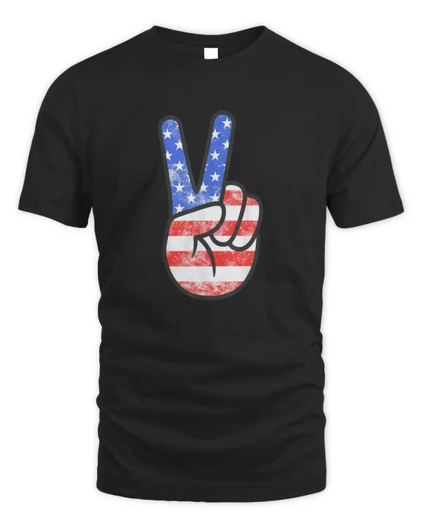 American Flag Peace Sign Hand T-Shirt Fourth of July Shirt