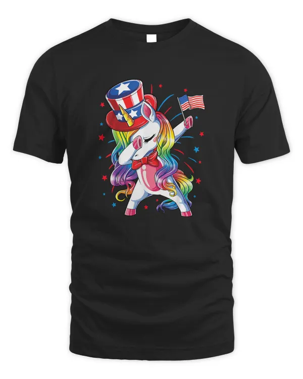 Dabbing Unicorn 4th of July Uncle Sam Girls American Flag