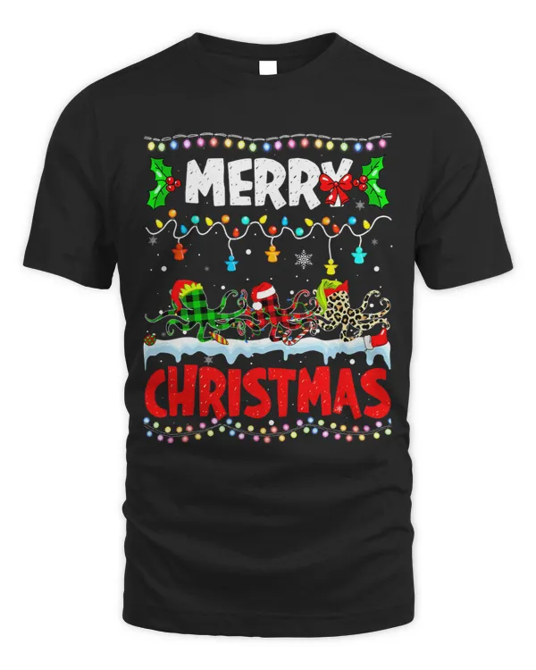Merry Christmas Funny Buffalo Plaid Octopus Animals Xmas
