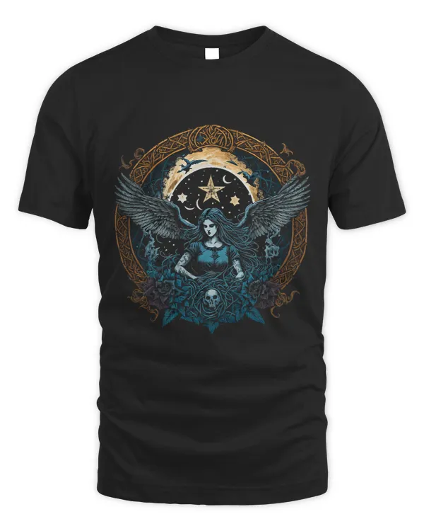 Lunar Goddess With Wings Surrounded By The Moon And Flowers