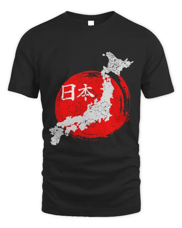 Japan Japanese Flag Map Red Rising Sun Characters Art