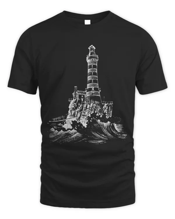 Lighthouse Sketch Ocean Waves Seascape Illustration 2