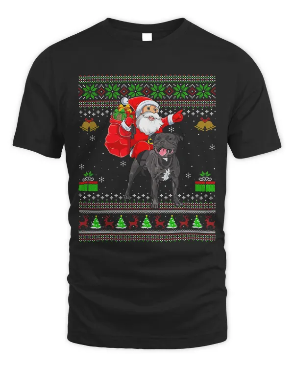 Dog Staffordshire Ugly Xmas Santa Riding Staffordshire Bull Terrier Christmas