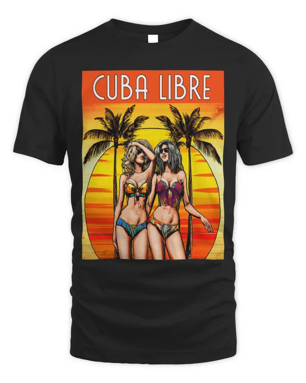 CUBA LIBRE Tropical Retro Sunset Girl Palm Trees sun