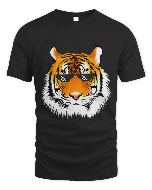 Birthday Shirt for Boy Cool Tiger Animal Party Pixel Glasses