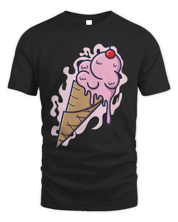 Ice Cream Cone with fruity Ice Cream and Tables