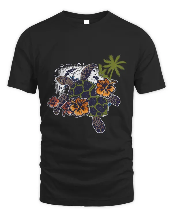 Colorful Cute Turtle Hawaiian Flowers Sea Turtle Floral