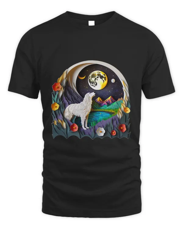 Great Pyrenees Dog Nature Full Crescent Moon Stars Whimsical