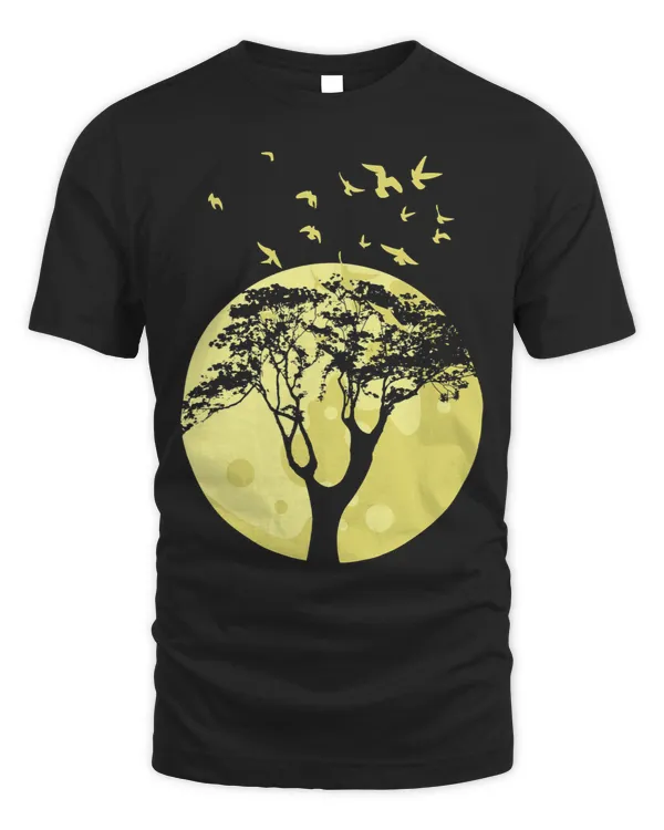 Full Moon Flock Of Birds Tree Outdoor Wildlife Nature Forest