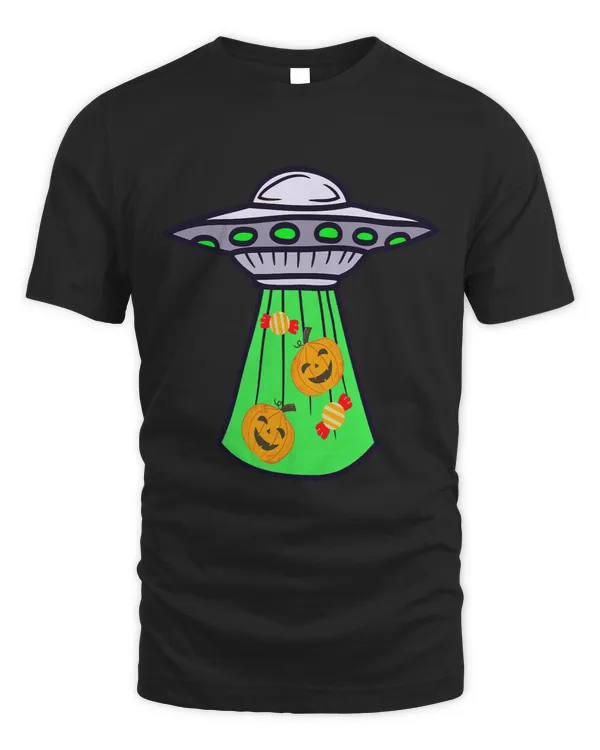 Funny Halloween UFO Alien Abduction Pumpkins And Candy