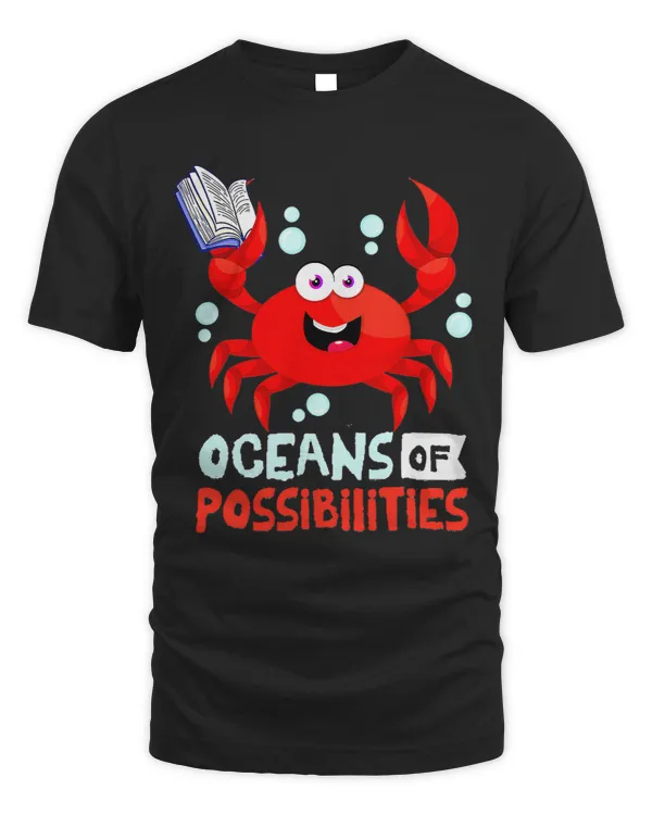 Book Reading Oceans Of Possibilities Summer Reading Tshirt Crab