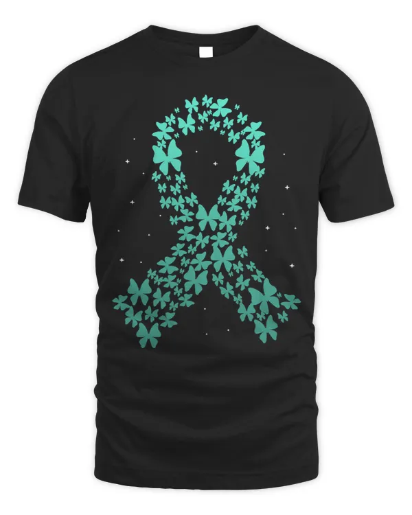 Ovarian Cancer Awareness Teal Butterflies Ribbon