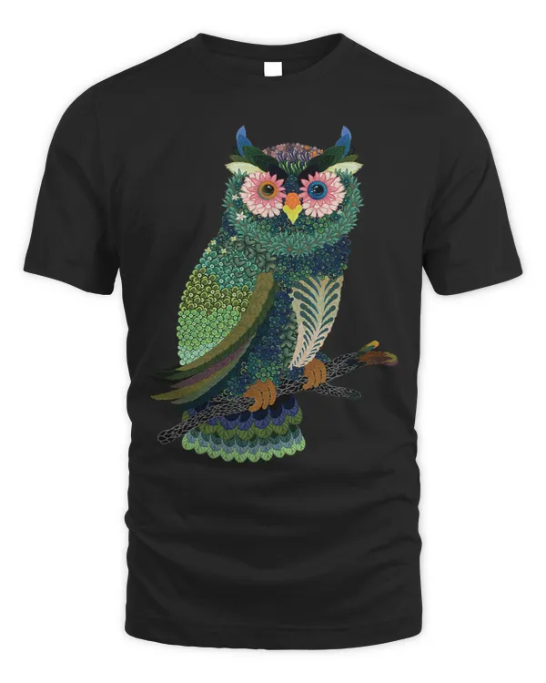 Owl Floral Folk Art Asian Design Visual Graphic Tee